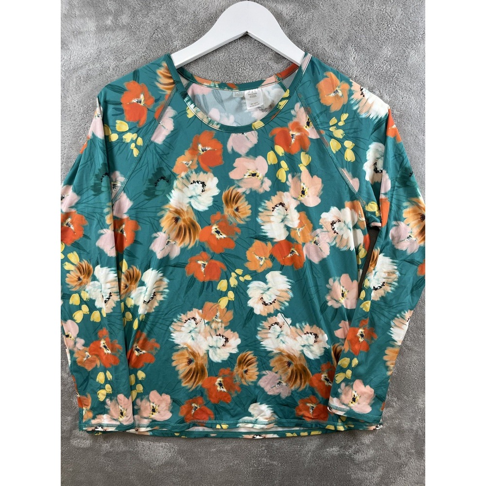 Garnet Hill Women Sz L Rash Guard Sun Protection Water‎ Shirt Beach Ocean Floral